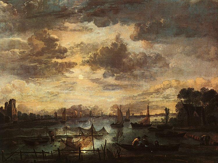 Aert van der Neer River Scene with Fishermen oil painting picture